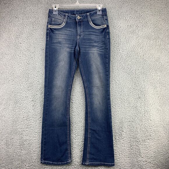 Faded Glory Girls Boot Cut Jeans 12 Stretch Embroidered Pockets Adjustable Waist - Picture 3 of 13